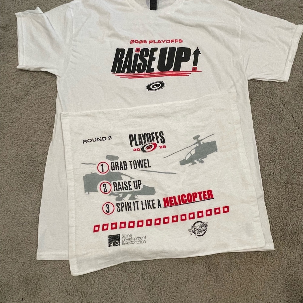 2025 Hurricanes Hockey White Playoffs T-Shirt and Towel Set